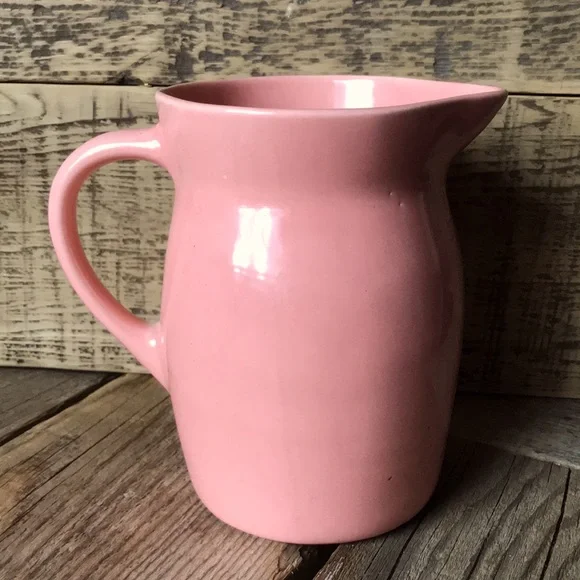 VTG Coral Peach Pink Ceramic Pottery Pitcher, 1Qt - Picture 3 of 8